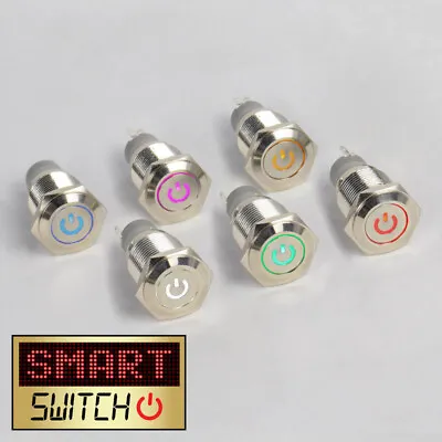 SmartSwitch 12V/24V 3A CHROME Metal Latching ON/OFF POWER LOGO LED Button Switch • £64.99