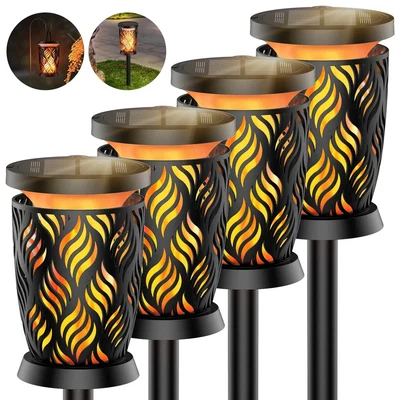 £22.99 • Buy Flickering Flame Effect LED Solar Garden Pathway Torch Light Lantern 4 Pack IP65