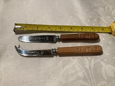 VINTAGE WOODEN HANDLE Butter & Cheese  CARTMEL  Knives 1960's Stainless Steel • £2