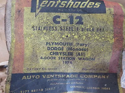 $39.99 • Buy Ventshades C-12, 1974 Plymouth, Dodge, Chrysler 4-door Wagon, NOS But No Box