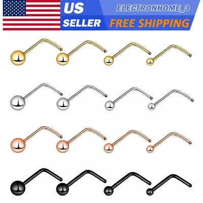 4PCS L Shaped Nose Stud 20G Tiny Ball Surgical Steel L Bend Nose Ring Studs Set • $3.30