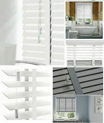 Faux Wood Window Venetian Blinds Blind 50mm Slats Trimmable Tape / String Design • £19.90