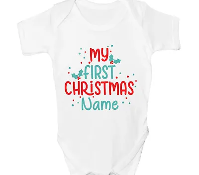 Personalised First Christmas Baby Grow 1st Xmas Bodysuit Any Name Santa Gift • £6.99