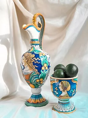 ~ Amphora Deruta Hand Painted Italian Vase & Goblet • $700