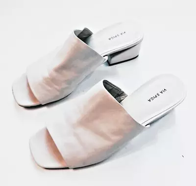Via Spiga Ivory Cream Leather Mules Slides Sandals Block Heel Women's Size 7 • $27.95