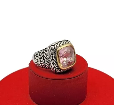 Vtg Sz 8 Ring Lg Pink Cubic Zirconia Medieval Roman Theme Fashion Jewelry Braid • $49.99