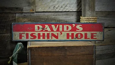 Custom Lake House Fishin Hole Sign - Rustic Hand Made Vintage Wooden • $54