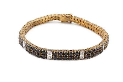 $116.99 • Buy Gold Plated Sterling Silver 925 Sapphire Diamond Tennis Bracelet 7.25 