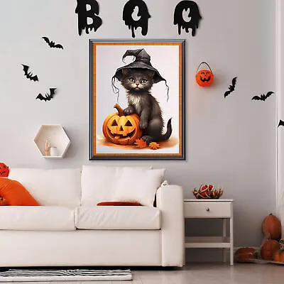 $5.44 • Buy 5D DIY Full Round Drill Diamond Painting Halloween Pumpkin Cat Home Decor AU