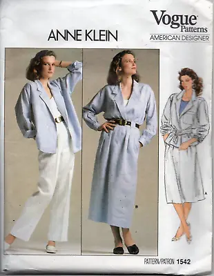 VOGUE 1542 AMERICAN DESIGNER ANNE KLEIN PATTERN JACKET-SKIRT-PANTS SIZE 12 Uncut • $4.99