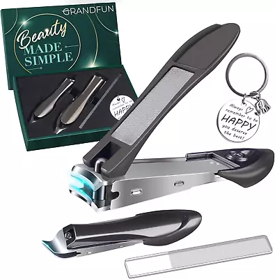 Nail Clippers For Men With Catcher Ultra Sharp Sturdy Heavy Duty Self-Collectin • $11.82