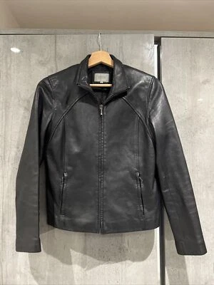 £64.99 • Buy M & S SMART LEATHER JACKET Short Classic Size 10 Harrington Zip Soft Real Ladies