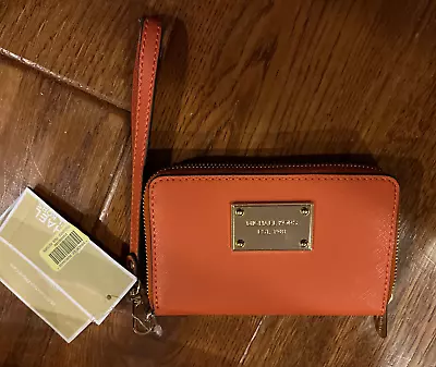 Michael Kors Leather Jet Set Multi-function Phone Wristlet Tangerine NWT • $72