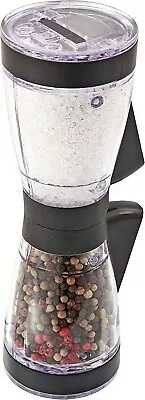 Black Clear Salt & Pepper Double Ended 2 In 1 Duo Grinder Dual Spice Mill • £8.99