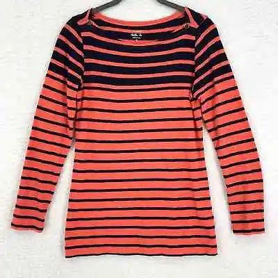 J. Crew Womens S Orange Blue Striped Painter Tee Shirt Boat Neck Long Sleeve • $20