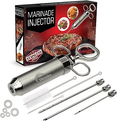 Vecolex Heavy Duty Stainless Steel Meat Injector Syringe 2 Oz With 3 Needles • $28