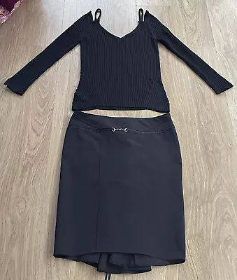 River Island Size 14 Sexy Black Fishtail Pencil Skirt With Corset Lacing & Top • £14.99