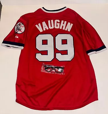 Cleveland Indians #99 Rick Vaughn Cool Base Stitched Jersey Men's L 44 W/Glasses • $54.99