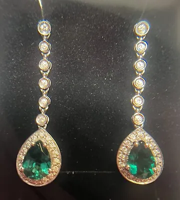 14k White Gold Diamond & Emerald Earring (Lab Created) • $395