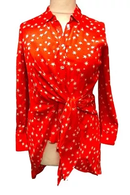 Mint Velvet Top Size 8 Red White Star Print Shirt Spread Collar Long Sleeves • £19.99