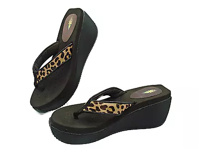 Volatile Brown Slip On Wedge Classic Thong Sandals Size 8 Leopard Animal Print • $29.97