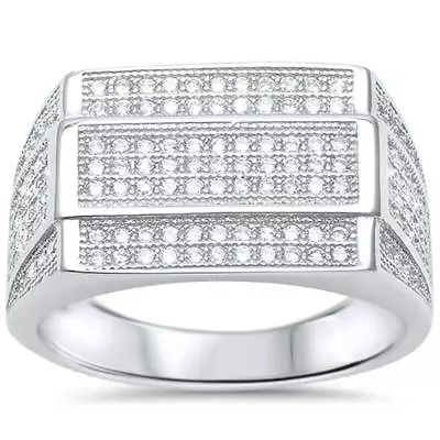 Mens Micro Pave Cubic Zirconia .925 Sterling Silver Ring • $23.53