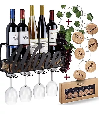 Wall Mounted Wine Rack Bottle Glass Holder Cork Storage 6 Charms Grapes W/leaves • $19.99