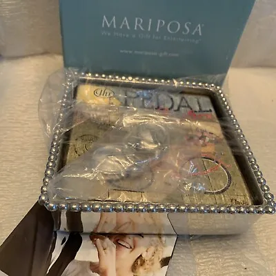 Mariposa Silver Beaded Cocktail Napkin Holder Tray W/Motorcycle  Bicycle Charm • $28