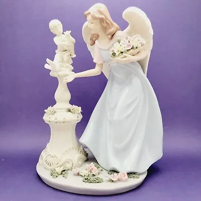 Vintage O'Well Large Porcelain Angel Figure At Fountain Holding Flowers - RARE • $125