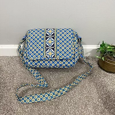 Vera Bradley Riviera Blue Yellow Lindsay Messenger Purse Hipster Crossbody • $26