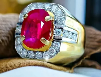 1.50 Cts Ruby Set With Diamonds In 14k Yellow Gold Ring For Men • $1249.20