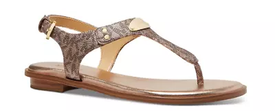 Michael Kors MK Plate Dark Fawn Sig Logo Leather Sandal Women's Sizes 5-11 NEW!! • $79.95