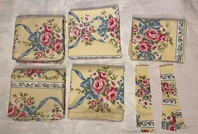 Vtg CANNON Curtains 4 Panels (42 X 87 Each) Valance Yellow W/ Roses/Ribbon ~ USA • $79