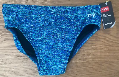 TYR Men's 34 Large Blue Green Swim Suit LAPPED Racer Brief Speedo Type New • $24.98