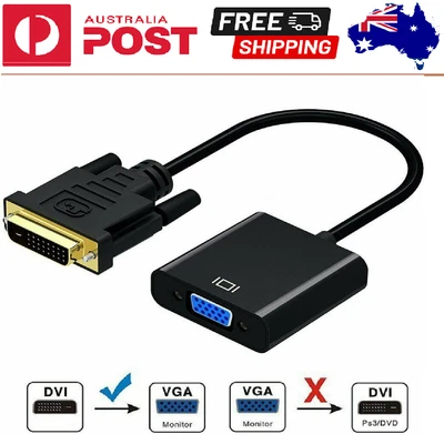 $9.99 • Buy DVI-D 24 1 Pin Male To VGA 15 Pin Female Active Cable Adapter Converter 1080P AU