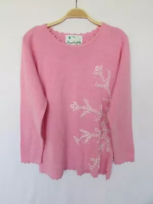 THE QUACKER FACTORY WOMANS M Pink White Pearl Beaded Sequin PULLOVER SWEATER • $22