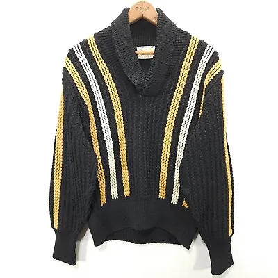 Vtg 1950s CAMPUS M Shawl Collar Striped Rockabilly Pullover Wool Sweater 1960s • $99.99