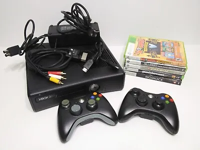 $95 • Buy Xbox 360 S Slim Black Console Controllers Cords Games Lot Set Model 1439 Lego