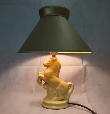 MCM Horse Lamp With Shade Yellow Glazed Dresser Vanity 15.75  Tall • $48.95
