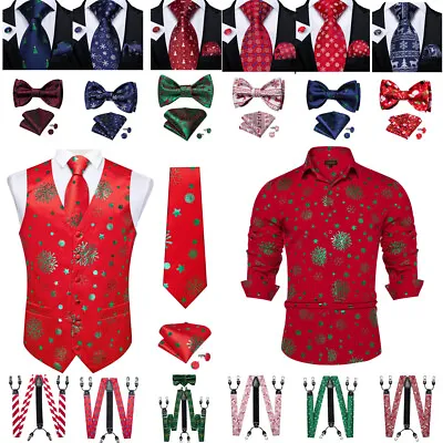 Christmas Mens Waistcoat Floral Silk Jacquard Vest Suit Tie Set Santa Free Collo • $9.97