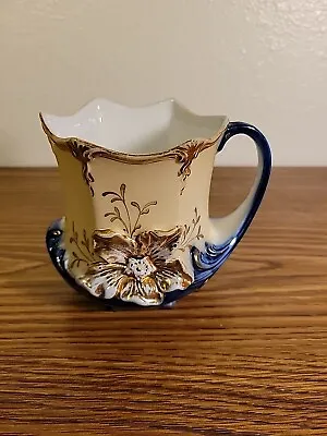 Vintage Rococo Style Cobalt Blue & Gold Flora Mustache Cup • $14.95