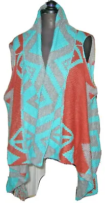 I Love H81 Womens Sweater Wrap Swing Indian Aztec Western Vest Medium • $13.19