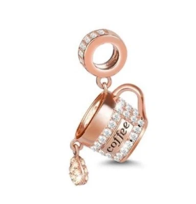 $28.50 • Buy COFFEE CUP ROSE GOLD S925 Sterling Silver Charm By Charm Heaven NEW