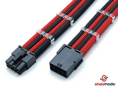8 Pin ATX EPS CPU Black Red Sleeved Extension Cable 30cm Shakmods 2 Cable Combs • £8.99