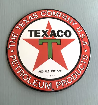 Vintage Texaco Texas Co Petroleum 12  Porcelain Gas Pump Station Motor Oil Sign • $0.99