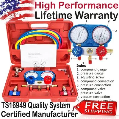 HVAC A/C Manifold Gauges Set Air Conditioner 5 FT AC Vacuum Pump • $49.59