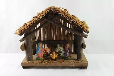 Vintage Rustic Nativity Set With Wooden Manger Nativity Set Made In Italy • $28.95