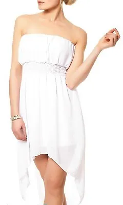 Sexy Miss Ladies Mullet High Low Chiffon Mini Dress Bandeau Dress XS-S White Top • $26.19
