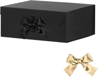 Black Gift Box Large 13X11X5.3 Inches Black Box With Ribbon With Lid Magnetic C • $25.86