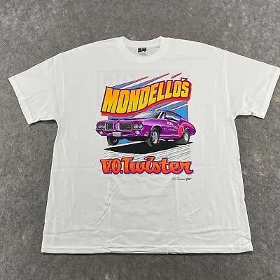 $9.95 • Buy Mondellos V0 Twister Shirt Mens 2XL XXL White Graphic Car Muscle Hot Rod Hanes